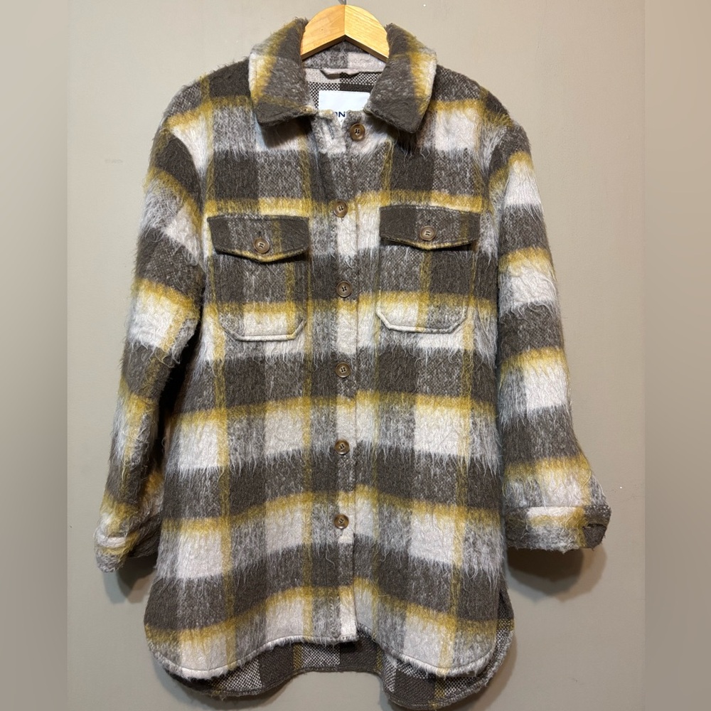 ONLY BLUE DENIM Button-Up Plaid Shacket, Made in Burma - Picture 3 of 12
